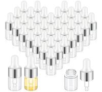 Didaey Mini Glass Oil Dropper Bottle Bulk, Clear Essential Small Empty Bottles Sample Containers Perfume Liquid Vials with Cap for Traveling, Classic Silver, 2 ml, Minimalist