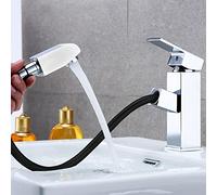 Didarenba Extendable Stainless Steel Basin Faucet, Chrome Finish, Pull-Out Sprayer, Single Hole Installation, 1.07kg