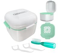 DIDATOOL Denture Cup, Denture Bath, Denture Cups for Soaking Dentures, Denture Case with Lid, Denture Bath with Rinsing Basket, Easy to Carry and Clean Retainer Case Denture Cleaning kit (White)