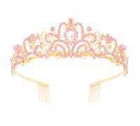 Didder Gold Pink Tiara and Crowns - Elegant Prom Tiara for Women and Girls - Bridal, Birthday, Halloween Party