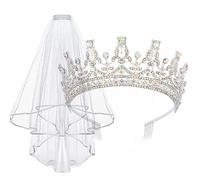 Didder Veil and Tiara Set, Wedding Veils for Brides White, Silver Tiaras for Women Wedding Veils and Headpieces, Bachelorette Veil Crowns for Women Bridal Communion Veils for Girls, Silver -Style 1, 2