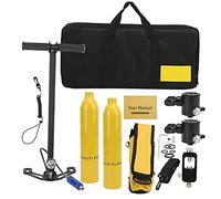 DIDEEP 0.5L Scuba Oxygen Cylinder Breather Professional Diving Equipment with 2 Cylinders 2 Breathing Valves for Underwater Exploration Made of Aviation Aluminum Alloy 6061 (Yellow oxygen cylinder
