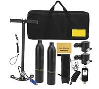 DIDEEP 0.5L Scuba Oxygen Cylinder Breather Professional Diving Equipment with 2 Cylinders 2 Breathing Valves for Underwater Exploration Made of Aviation Aluminum Alloy 6061 (Black oxygen cylinder