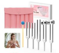 DiDiBirDi 5pcs 128HZ, 136.1HZ, 256HZ, 384HZ, 512HZ Tuning Fork Set, Equipped with PU Leather Bag and Rubber Hammer, Suitable for Yoga, Meditation, Relaxation, Sound Healing