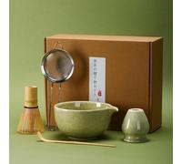 DiDiBirDi Matcha Tea Set 5 Pcs, Japanese Traditional Ceramic Bowl, Bamboo Whisk (Chasen), Scoop (Chashaku), Holder,Stainless Steel Sifter, Gift for friend