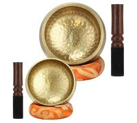 DiDiBirDi Tibetan Singing Bowl Set Authentic Handcrafted Creates Beautiful Sound for Holistic Healing, Stress Relief, Meditation 3.7 inches & 3.15 inches 2Pcs with Cushion and Leather Hammer