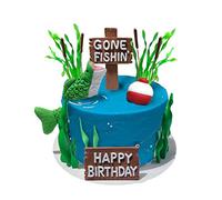 DiDida Fishing Cake Topper - Gone Fishing Cake with Bass, 7 Pieces, Colourful for Birthday