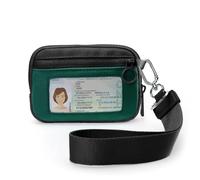 Didida The Iris Wallet Zip Card Case with ID Window Purses for Women Coin Purse with Zipper Mini Portable Keychain Wallet, Black and Green, 5.3 x 3.9 inches, Casual