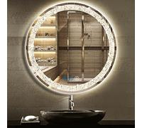 DIDIDADA Crystal Round Bathroom Vanity Mirror with Lights 3 Color 20 Inch Crystal Circle LED Bathroom Mirror for Bathroom Wall Mounted Lighted Mirror Anti Fog Smart Light up Round Bathroom LED Mirror
