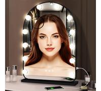 DIDIDADA Hollywood Arch Black Vanity Makeup Mirror with Lights 12 Bulbs Dimmable 3Color Black Lighted Vanity Mirror for TableTop Wall Detachable Base X10 Magnifying Arch Makeup Desk Mirror with Lights