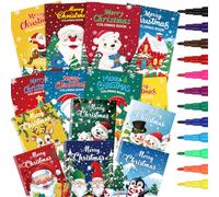 Dididudi 14pcs Christmas Colouring Books with Paint Pens, Santa Claus Pattern Puzzle Books for Kids,Mini Activity Book for Xmas Stockings Fillers Party Favors Gifts Holiday Class Activity Supplies