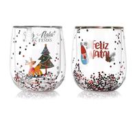 dididudi 2Pcs Christmas Mugs Cute Coffee Mug Double Wall Insulated Glasses Christmas Tree Glass Mug Set, Tea Cup, Milk Cup for Women, Men, Kids, Xmas Gift Christmas Decorations