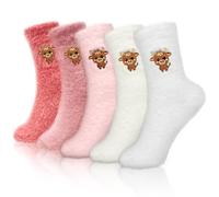 dididudi 5 Pairs Women's Fuzzy Socks Highland Cow Socks Girls Soft Fluffy Thermal Winter Slipper Sock Cute Cozy Sleeping Holiday Gifts for Christmas Home Coquette Stuff (Color C)