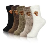 dididudi 5 Pairs Women's Multicoloured Ankle Length Highland Cow Socks Gift Box Soft Highland Cow Socks Gift for Mother's Day Easter Christmas Highland Cow Lover/Highland Cow Fan Gift (Color A)