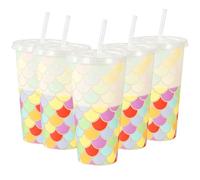 dididudi 5Pcs Colour Changing Cups Tumbler with Lid and Straw, 24oz Reusable Plastic Tumblers, Magic Mermaid Scale Colour Change Cup for Iced Coffee,Smoothies,Party, BPA Free Plastic Travel Cup