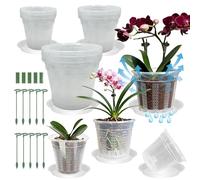 dididudi 9Pack Orchid Pots with Saucers and Plant Stakes,11cm/14cm/16cm Clear Plastic Orchid Pots with Holes,Plastic Flower Plant Pot for Seedling Indoor Outdoor Houseplant Gardening