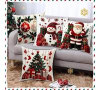 dididudi Christmas Decorative Pillow Covers,Christmas Throw Pillows Set of 4, Soft Faux Fur Pillow Cases Cushion Covers with Santa Deer Snowman Winter Pillowcases for Sofa Bed (red green)