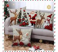 dididudi Christmas Decorative Pillow Covers,Christmas Throw Pillows Set of 4, Soft Faux Fur Pillow Cases Cushion Covers with Santa Deer Snowman Winter Pillowcases for Sofa Bed (white brown red)