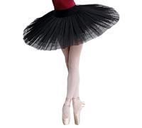 DIDILLX Women Professional Ballet Tutus Skirt 7 Layer Tulle Hard Organdy Platter Performances Pancake Dance Skirt Built in Panty Black