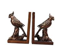 Didiseaon 1 Pair Gold Resin Parrot Bookends, Country Style Decorative Book Supports for Office and Home, Sturdy Desktop Book Stoppers for Bookshelf Organization