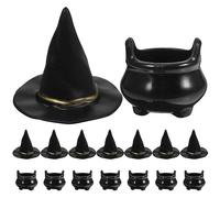 Didiseaon 10 Sets Halloween Miniature Witch Hats Mini Black Candy Cauldron Kettles Fairy Garden Figurines Witches Accessory for Dollhouse Wizard Halloween Decor