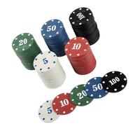 Didiseaon 100 Pcs Plastic Poker Chips Set with Box, Mahjong Game Currency Chips with 5, 10, 20, 50, 100 Denominations, Learning Counting Game Coins and Party Use