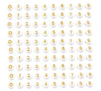 Didiseaon 100Pcs Acrylic Number Beads for Jewelry Making Flat Loose Beads for DIY Necklace Bracelet Craft White Base with Gold Detail for Accessories