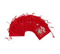 Didiseaon 12pcs Xmas Drawstring Fabric Bags Reusable Candy Bag Christmas Goodies Pouches Velvet Party Favour Bulk Flannel Red