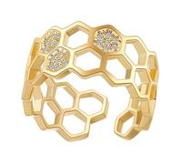 Didiseaon 14K Gold Adjustable Open Band Ring for Women Micro Zircon Inlay Geometric Design Water Cube Style Party Finger Jewelry