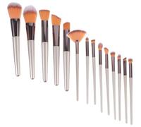 Didiseaon 14pcs Golden Makeup Brush Set with Plastic Handle for Cosmetics Finish Application present for Makeup Lovers for Daily and Professional Use
