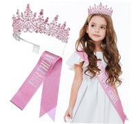 Didiseaon 1Set Birthday Tiara and Sash for Rhinestone Crown and Birthday Decorations Princess Accessories for Celebrations present for Daughters and Friends