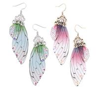 Didiseaon 2 Pairs Dangling Butterfly Earrings Crystal Rhinestone Simulation Long Drop Earrings for Women Elegant Fashion Jewelry for Weddings and Special Occasions