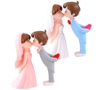Didiseaon 2 Pairs Miniature Wedding Couple Figurines Sweet Cartoon Lovers Models Home Decoration Romantic for Valentine Day and Weddings