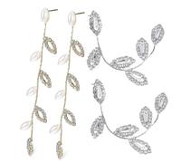 Didiseaon 2 Pairs Rhinestone Leaf Drop Earrings for Women Lightweight Long Linear Dangle Jewelry Wedding Earrings for Brides Elegant Bridal Accessories