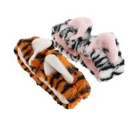 Didiseaon 2 Pcs Adjustable Elastic Animal Ears Headwraps for Women Cute Yellow White Tiger Print Facial Hair Bands Soft Fuzzy Spa Headbands for Face Washing Makeup Mask Application Party
