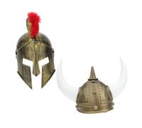 Didiseaon 2 Pcs Viking Horned Hats and Gold Ancient Roman Soldier Helmets for Adults and Boys and Girls, Medieval Warrior Costume Party Accessories, Carnival Cosplay Props