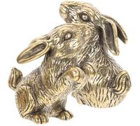 Didiseaon 2 Pieces Small Brass Rabbit Figurines Set, Mini Bunny Statues for Home, Garden and Car Decoration, Desktop Brass Craft Ornament for Living Room and Office