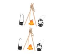 Didiseaon 2 Set Miniature Campfire Decoration with Hanging Pot and Lantern Realistic Dollhouse Fire Ornament for Snowy Scene DIY Outdoor Camping Display Accessories for Christmas and
