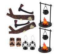 Didiseaon 2 Sets Miniature Dollhouse Camping Stove and Firewood Set Realistic Hanging Stove with Woodpile Rustic Outdoor Scene Accessories for Creative Play and Farm Model Decoration