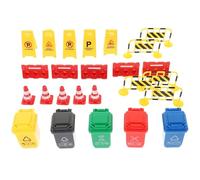 Didiseaon 25Pcs Miniature Traffic Cone and Roadblock Sign Set for Includes Red Cones Yellow Metal Barriers Red Water Barriers A-Frame Warning Signs and Trash Bins for ’S Cognitive Play