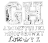 Didiseaon 28pcs Letter Patches, Sequin Embroidered Appliqué, Silver, 26 English Letters, Iron or Sew for Clothes and Shoes, Mend Clothes, Decorate Backpack