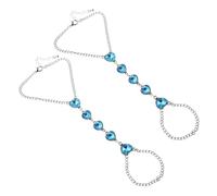 Didiseaon 2pcs Adjustable Blue Heart Toe Anklet with Glamorous Rhinestones Lightweight Summer Foot Chain Jewelry for Women Stylish Beach Accessory for Sandals and Heels