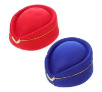 Didiseaon 2Pcs Airline Attendant Cosplay Beret Hats Elegant Flight Stewardess Caps Bright Red Soft Comfortable Fit for Carnival Parties and Costume Dress-up