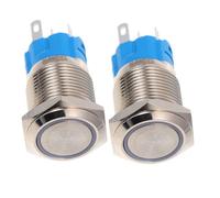 Didiseaon 2pcs Aluminum Alloy Latching Push Button Switch with Ring LED Light Flat Head Momentary Reset for Car Modification Weatherproof Outdoor Use