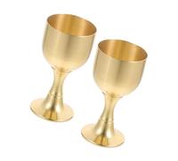 Didiseaon 2pcs Brass Worship Cups Small Metal Goblets for Religious Ceremony Smooth Polished Vintage Tabletop Buddhism Offering Cups with Capacity Elegant Temple Holy Chalices