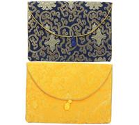 Didiseaon 2Pcs Brocade Storage Bag for Scriptures Elegant Embroidery Pouch with Chinese Knot Closure Compact Sundries Holder for Organizing Religious Texts and Blue Yellow