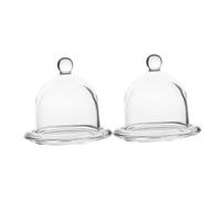 Didiseaon 2Pcs Clear Glass Cake Plate with Dome Cover View Dessert Display Stand for Wedding Birthday Party Protective Glass Dome Keeps Cakes Fresh Easy Clean Reusable Mini Dessert Platter