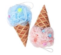 Didiseaon 2pcs Cute Cartoon Ice Cream Body Shower Sponge for Dense Mesh Bath Loofahs with Rich Foam Gentle Scrubbing Puff for Childrens Pink