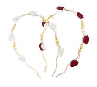 Didiseaon 2pcs Elegant French Design Rose Red Headband for Women with Comfortable Copper and Acrylic Material, Replaceable Floral Hairbands for Festival and Daily Wear