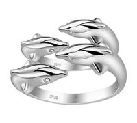 Didiseaon 2pcs Fashion Finger Ring Double Dolphin Open Design Silver Copper Adjustable Chic Elegant Trendy Jewelry for Women Daily Wear Occasions